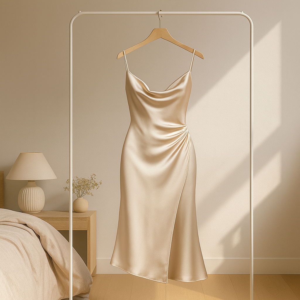 Liora Satin Kjole med Draperet Silhuet