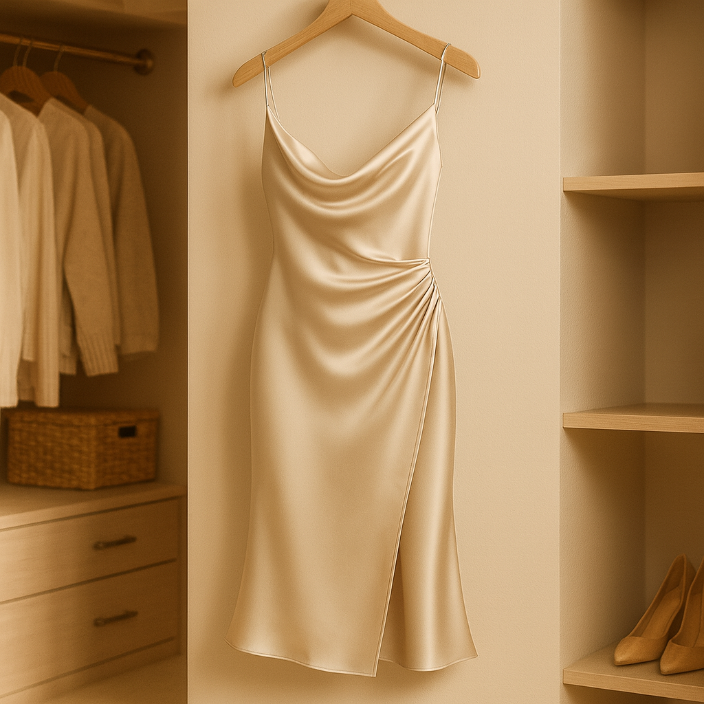 Liora Satin Kjole med Draperet Silhuet