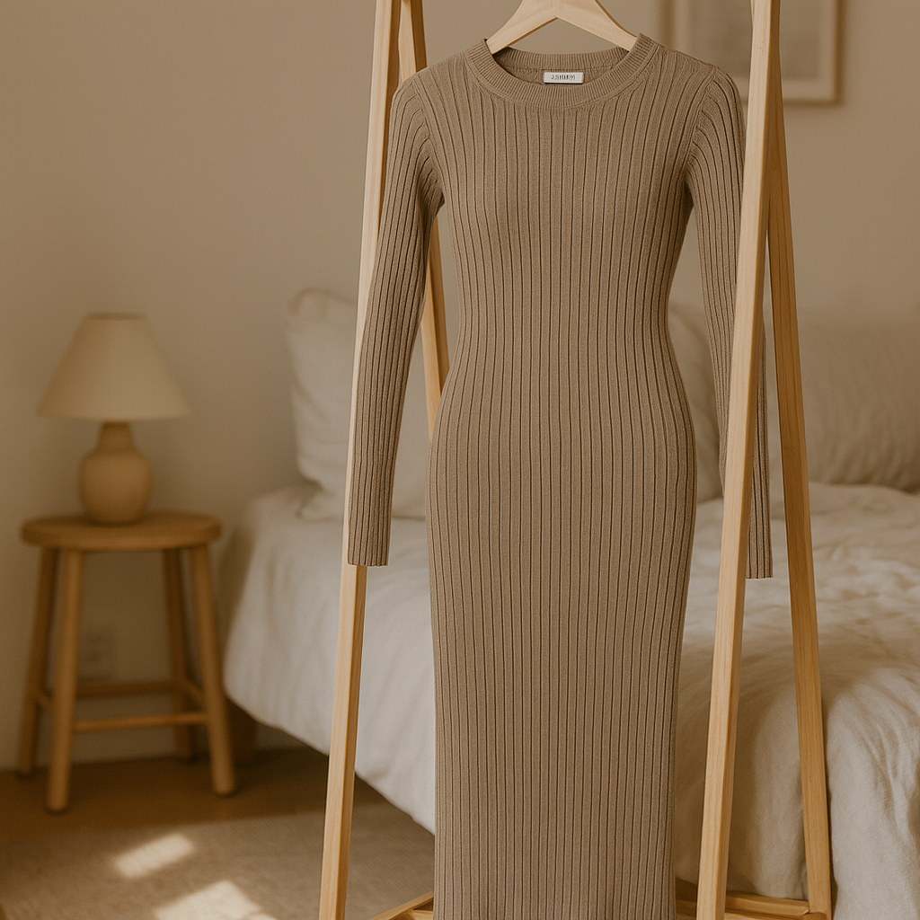 Aurelle Strikkjole med Kolonnesnit