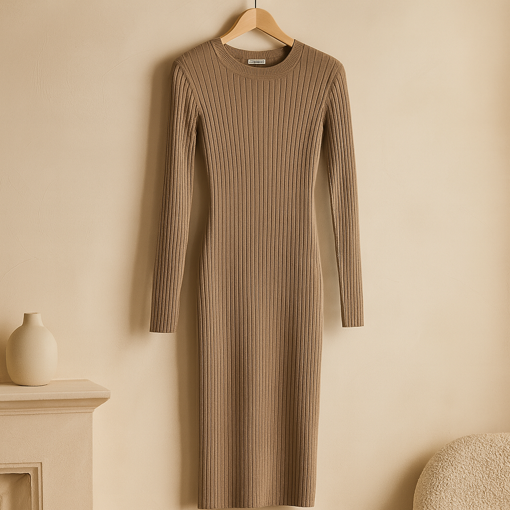 Aurelle Strikkjole med Kolonnesnit